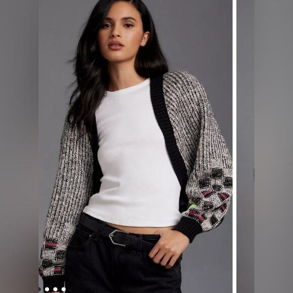 PILCRO Checkerboard Cropped Cardigan Sweater Size M - Picture 1 of 9